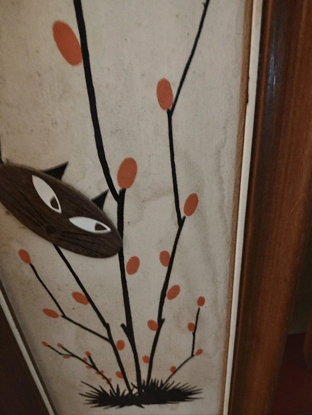 Framed Botanical Cat Wall Art Set in Brown and Peach
